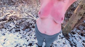 Busty girl naked titslapping in smow