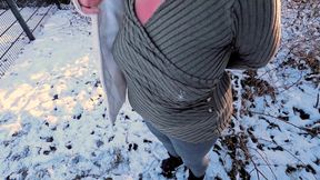 Busty girl naked titslapping in smow