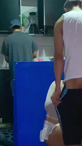 Femboy Gets Fucked Behind Her Boyfriend's Back in the Kitchen