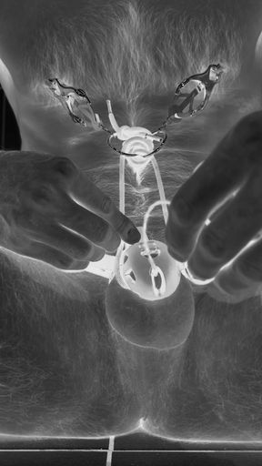 Multiple ruined orgasms in chastity cage with 30cm long penis plug