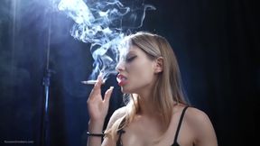 Sexy Blonde Is Smoking Two Reds in a Row