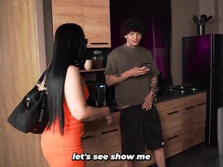 Large-bootied stepmother catches stepson masturbating and resolves how to assist him