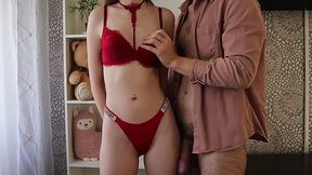 Russian thot gets undressed, caressed and fucked standing