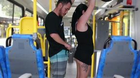 Old scumbag humps and masturbates until he cums on the brunette on the bus