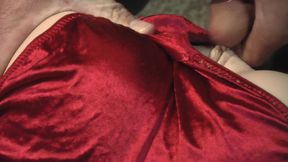My first rubber ass in panties getting covered in cum