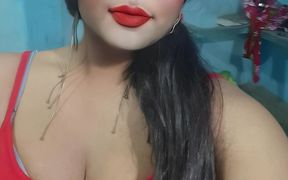 Mohni Roy Solo Hand Job in Room in Hot Red Dress and with Condom