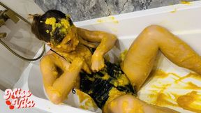 Peeing and filling my swimsuit with slime! Masturbation!