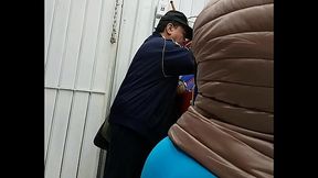 Big ass babe in blue leggings gets pounded hard