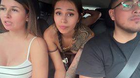 I pick up my stepdaughter and her friend from her collage and she sucks and rides his cock on the backseat of my car