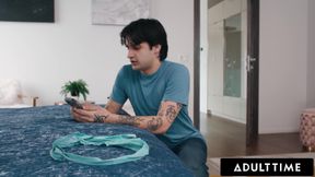 ADULT TIME - Suspicious Boy Discovers New Stepmom Ryan Keely Is A Gold Digger! She Keeps Him Quiet