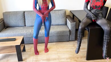 - Oh, no, I was bitten by a black spider! - And I was bitten by a red one. Let's squirt!