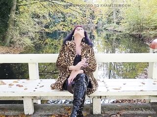 Tgirl Mistresse NaomiPerv relaxing in the fall woods during the time that enjoying a smoke!
