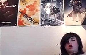 Tgirl stacy jerks and cums