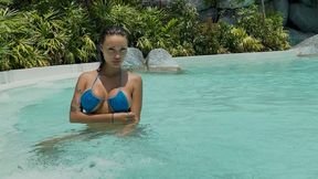 Monika Fox In Blue Bikini Swims In Pool In Paradise Place