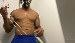 Gay airplane jerk off leaked on flight bathroom black muscle hunk cumshot