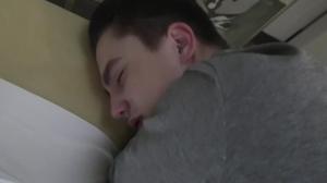 charming lad on his knees with a penis in his face hole
