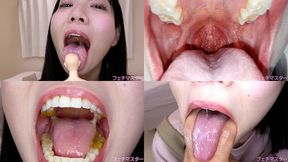 Kanon Mashiro - Showing inside cute girl's mouth, chewing gummy candys, sucking fingers, licking and sucking human doll, and chewing dried sardines - MOV