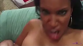Cum ends up deep in this tall ebony girls mouth and throat after some fucking
