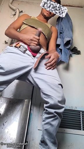Very Risky Handjob in the Crowded Train Washroom