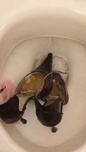 Sexy Pointy High Heels Peed on and Flushed Down the Toilet