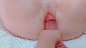 pussy pierced with a giant dildo for the first time