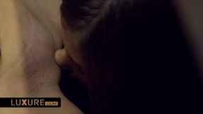 Petite brunette and blonde swap oral under the dinner table