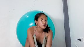Sexy Stella Senually Rides To Pop Your Huge Teal Balloon