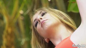 Chloe Scott gives a sloppy blowjob before outdoor pounding