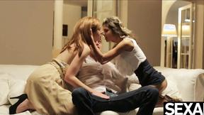 ”Cute sexy blonde has a hot threesome with a horny older couple”