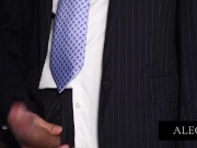 Hung Guy In Suit Cums All over himself in the morning before work