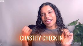 Chastity Check - Goddess Luna Law checks in on how your pathetic caged cock is doing Ebony Femdom POV