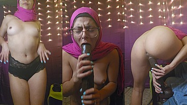 Striptease And Fuck Massive 16.5 Inches BBC Dildo Mia Niqab