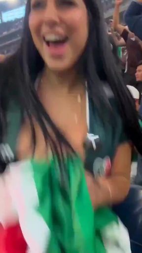 Busty babe shows off her big tits and nipslip