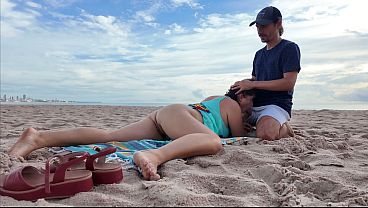 I asked my Stepson to give me a Massage on the Beach, but he turned out to be a real brat...