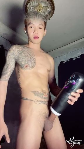 Filipino Inked Boy Enjoy and Have Pleasure Playing with His Cock Sex Toy