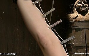 Sub in straitjacket hung for ankles