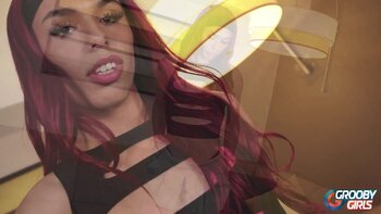 Bambi's Blazing Solo: Fiery Redhead Tgirl Teases in Skirt and High Heels