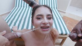big butt latina slut sussy sweet in an intense scene doing double anal penetration 0 % pussy and drinking pee with two studs