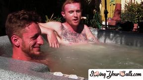 Inked ginger homo leaves jacuzzi to jack off dick with sweetheart