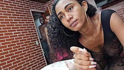 He called his friends to fuck his naughty girlfriend who came with two cocks in her pussy at the same time and asked for milk in her mouth