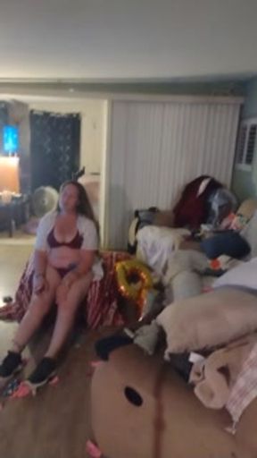 I watch perverted roommate jack off while I smoke and pop balloons