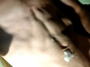 Making a small mess on my belly button cum shot finesh