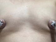 Excited and cum on a nipple masturbation machine