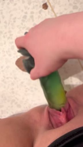 Fucking my tight pussy with a dildo until I drip all over the floor