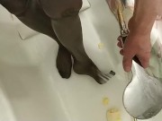 Shower, stockings, washing butter off
