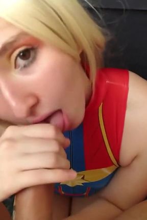 Amateur Captain Marvel Amazingly Sucks the Cock, and Ends with Cum in Her Tight Pussy