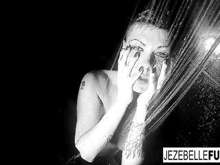 Brunette playgirl Jezebelle gets steamy in the shower