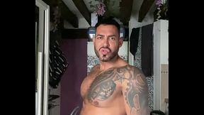 Latino PORNSTAR VIKTOR ROM Lying down squeeze BBC out all milk big muscle boy and tattoed