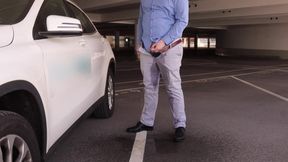 Office Man Doesn't Make It! Public Desperation, Wetting, Pissing and Cumming in the Parking Garage