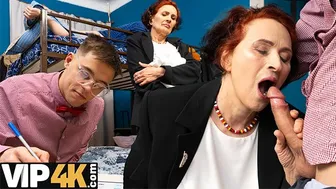 Granny Sherri Ost teaches boys by taking their dicks in every hole